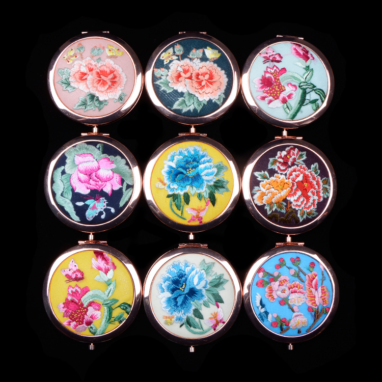 福鼎化妆随身镜精品出国送礼刺绣中国风古风摄影 手绣镜子